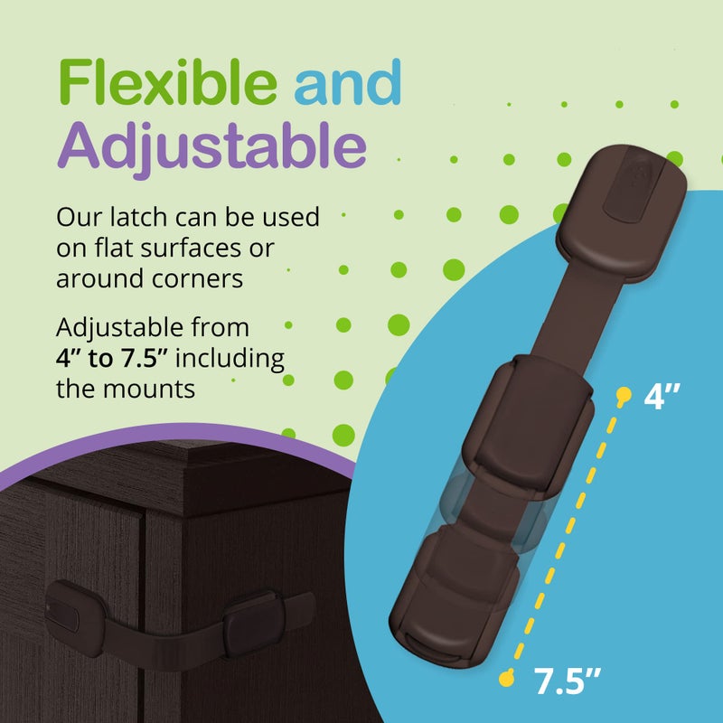 WONDERKID Adjustable & Reusable Child Safety Cabinet Locks & Latches, Baby Proofing Door Window, Cabinet, Toilet, & Refrigerator Lock, Child Safety Strap Locks with Adhesive Pads, Pack of 6, Brown - Wonderkid - Image 3
